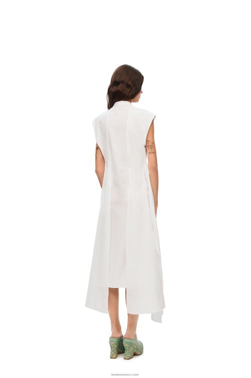 Blanco óptico vestido camisero con nudo en algodón Loewe R8J8Z1049 mujer