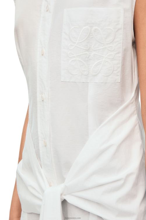 Blanco óptico vestido camisero con nudo en algodón Loewe R8J8Z1049 mujer