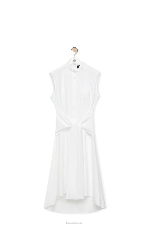 Blanco óptico vestido camisero con nudo en algodón Loewe R8J8Z1049 mujer