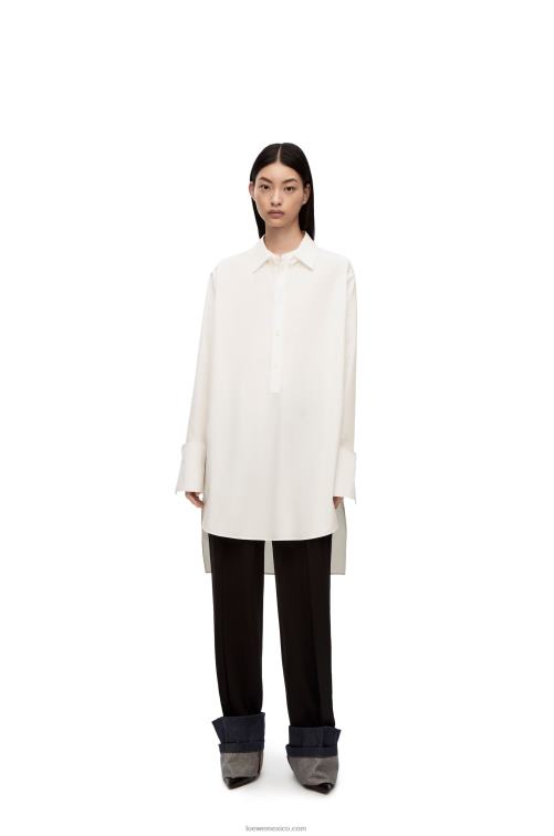 Blanco óptico vestido camisero deconstruido en algodón Loewe R8J8Z1095 mujer
