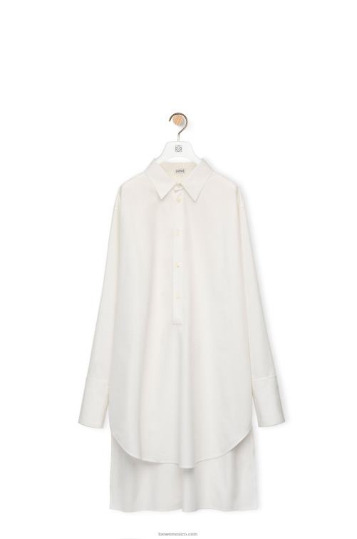 Blanco óptico vestido camisero deconstruido en algodón Loewe R8J8Z1095 mujer