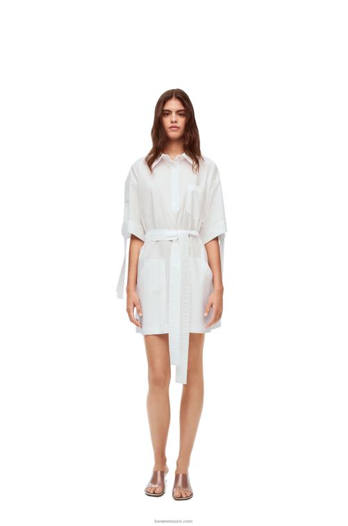Blanco óptico vestido mini workwear de algodón Loewe R8J8Z1053 mujer