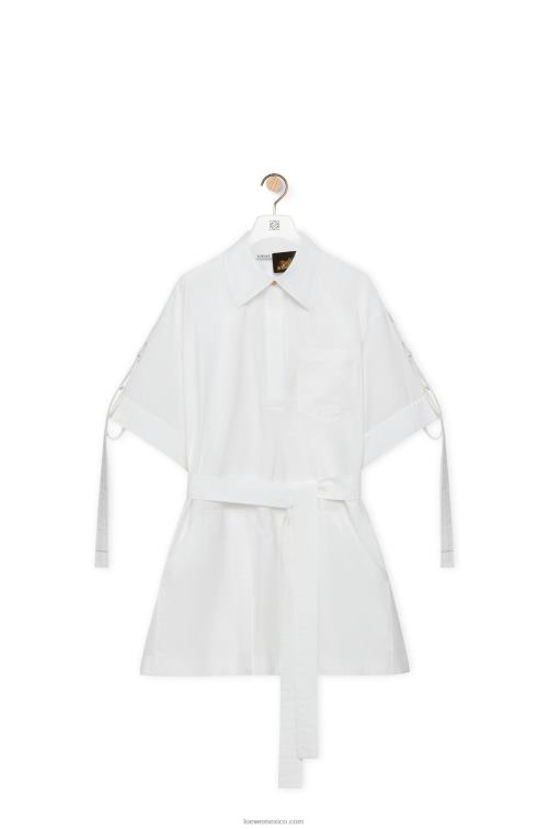Blanco óptico vestido mini workwear de algodón Loewe R8J8Z1053 mujer