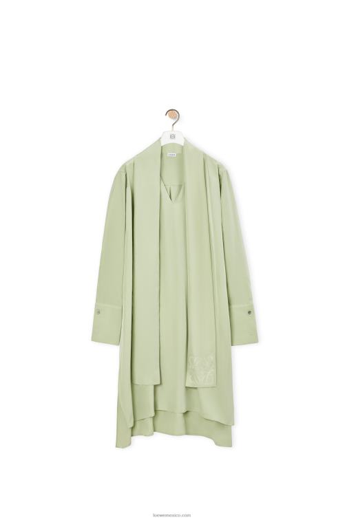 Verde pálido vestido de seda con anagrama de solapa Loewe R8J8Z1101 mujer