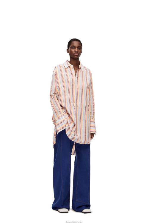 amarillo/azul/naranja vestido camisero deconstruido de algodón a rayas Loewe R8J8Z1096 mujer
