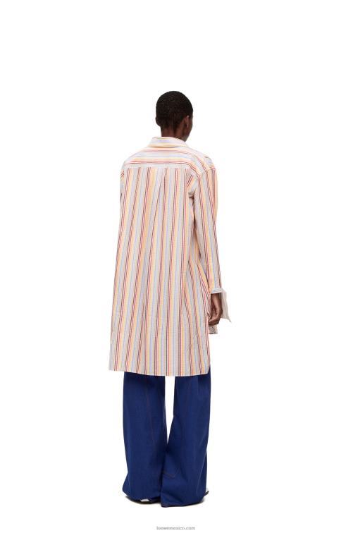 amarillo/azul/naranja vestido camisero deconstruido de algodón a rayas Loewe R8J8Z1096 mujer