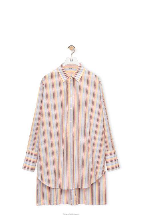 amarillo/azul/naranja vestido camisero deconstruido de algodón a rayas Loewe R8J8Z1096 mujer
