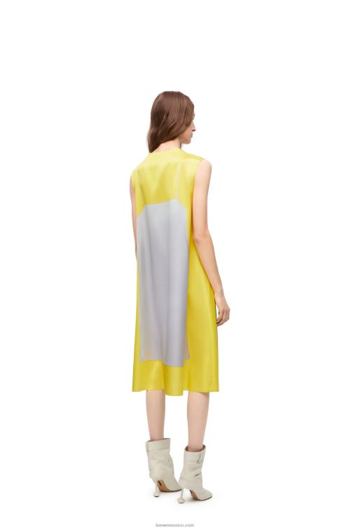 amarillo/gris vestido evasé de satén técnico Loewe R8J8Z1033 mujer