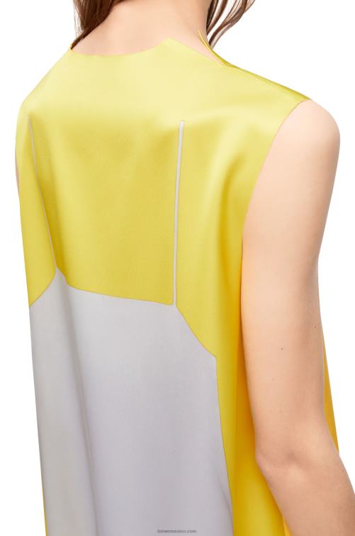 amarillo/gris vestido evasé de satén técnico Loewe R8J8Z1033 mujer