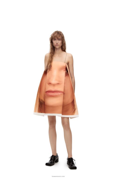 amarillo/multicolor vestido de tiras con estampado de rostros en raso duchesse técnico Loewe R8J8Z1089 mujer