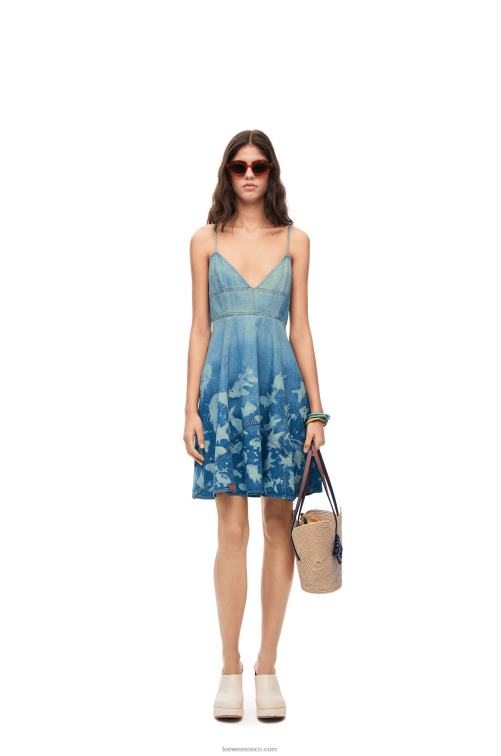 azul claro/blanco vestido de tiras de pescado en mezclilla Loewe R8J8Z1046 mujer