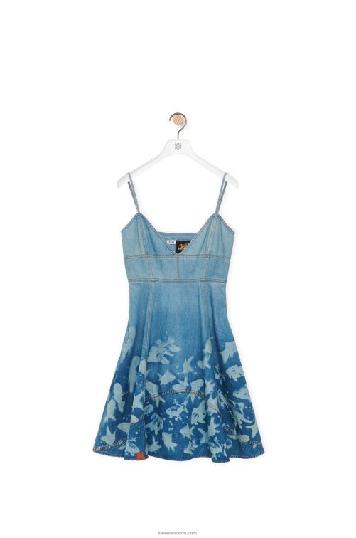 azul claro/blanco vestido de tiras de pescado en mezclilla Loewe R8J8Z1046 mujer