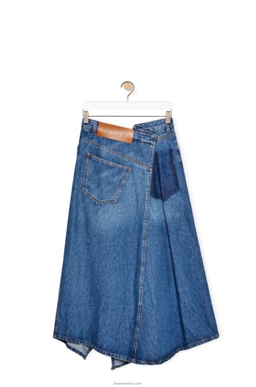 azul deportivo falda midi deconstruida en denim Loewe R8J8Z1188 mujer