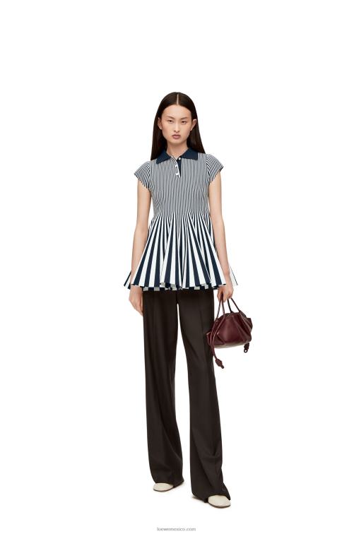 azul marino/blanco minivestido a rayas de punto de mezcla de viscosa Loewe R8J8Z1063 mujer