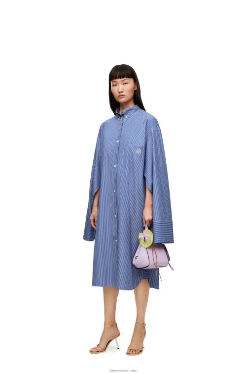 azul marino/blanco vestido camisero alargado de popelina de algodón a rayas Loewe R8J8Z1087 mujer