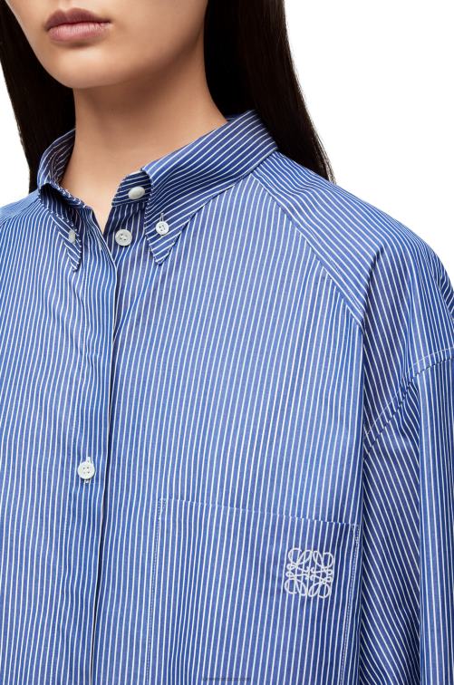 azul marino/blanco vestido camisero alargado de popelina de algodón a rayas Loewe R8J8Z1087 mujer