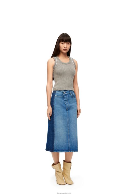 azul mezclilla falda deconstruida en denim Loewe R8J8Z1160 mujer