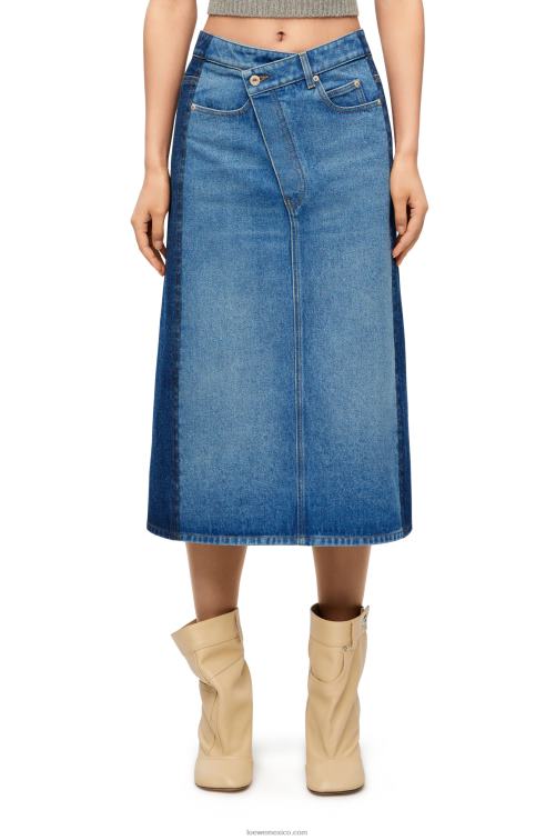 azul mezclilla falda deconstruida en denim Loewe R8J8Z1160 mujer