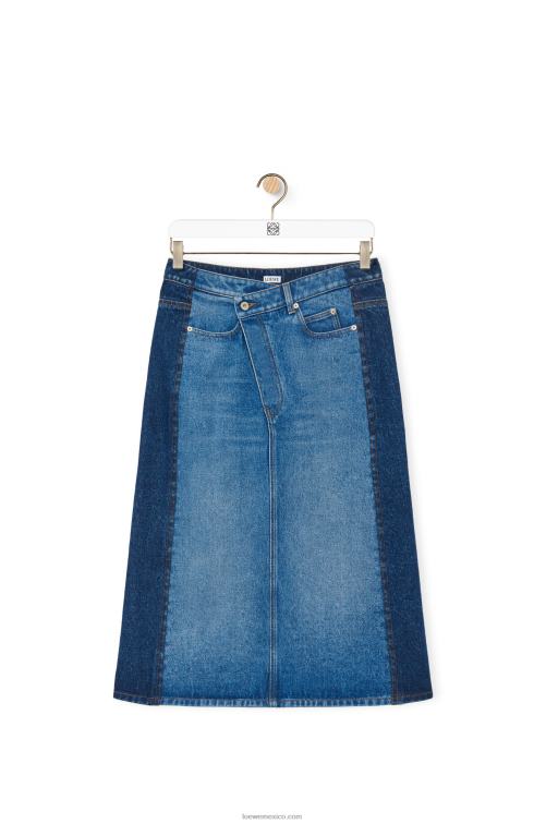 azul mezclilla falda deconstruida en denim Loewe R8J8Z1160 mujer
