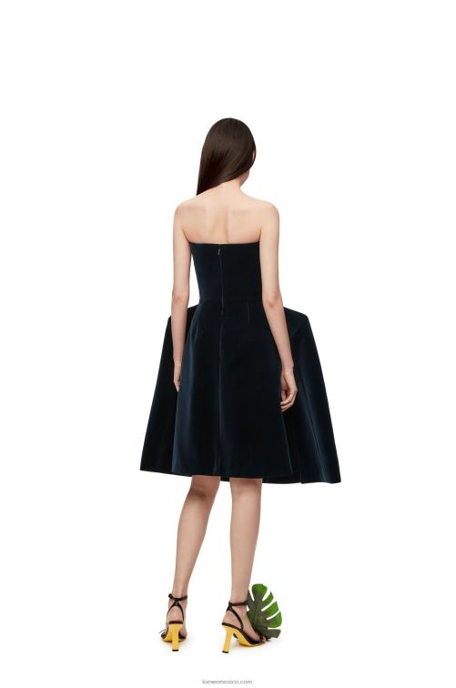 azul oscuro vestido bustier peplum en terciopelo de algodón Loewe R8J8Z1061 mujer