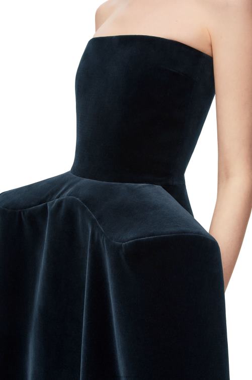 azul oscuro vestido bustier peplum en terciopelo de algodón Loewe R8J8Z1061 mujer