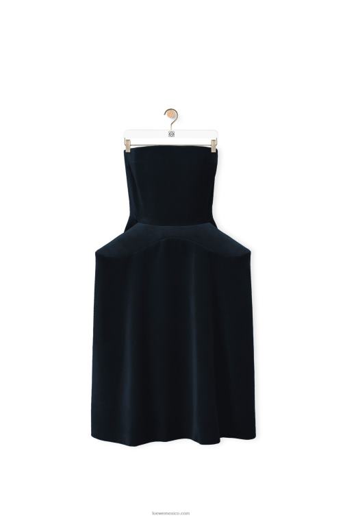azul oscuro vestido bustier peplum en terciopelo de algodón Loewe R8J8Z1061 mujer
