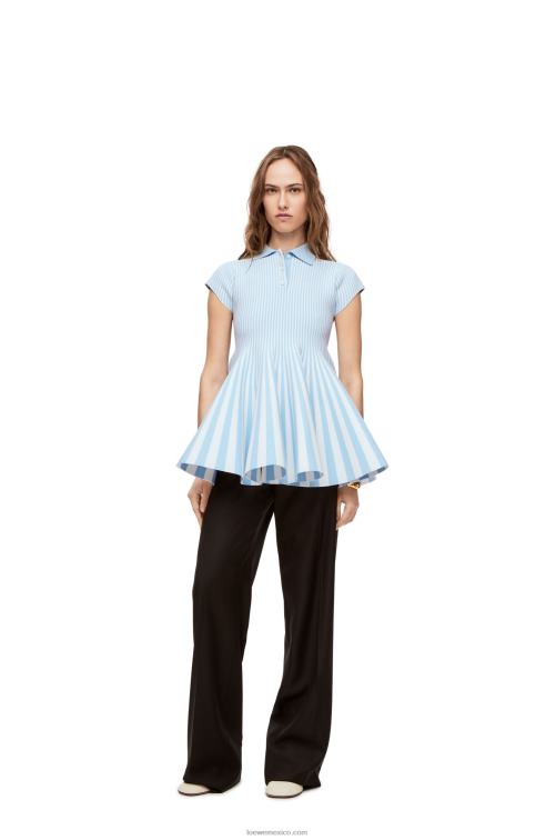 bebe azul/blanco minivestido a rayas de punto de mezcla de viscosa Loewe R8J8Z1081 mujer