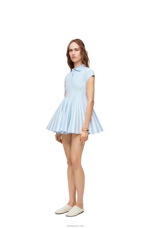 bebe azul/blanco minivestido a rayas de punto de mezcla de viscosa Loewe R8J8Z1081 mujer