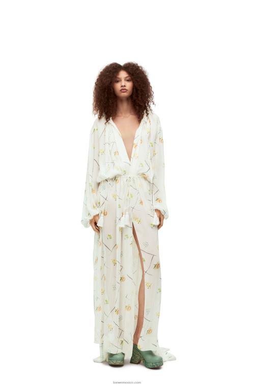 blanco/multicolor vestido largo de flores en viscosa y seda Loewe R8J8Z1055 mujer