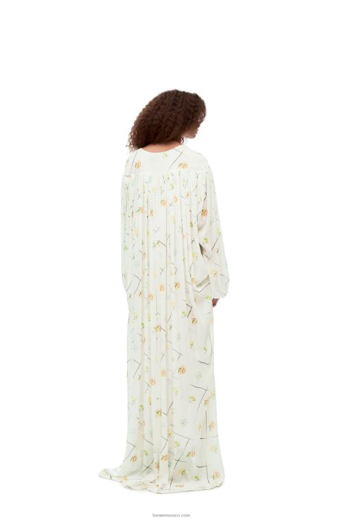 blanco/multicolor vestido largo de flores en viscosa y seda Loewe R8J8Z1055 mujer