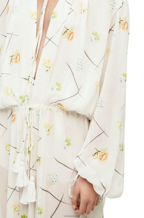 blanco/multicolor vestido largo de flores en viscosa y seda Loewe R8J8Z1055 mujer