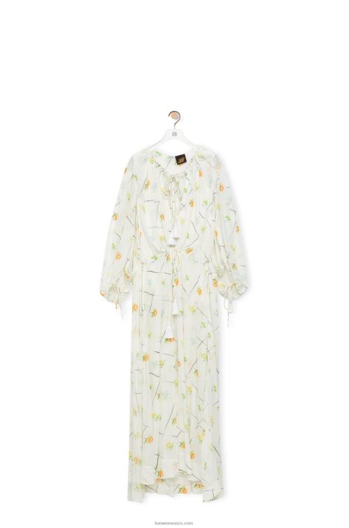 blanco/multicolor vestido largo de flores en viscosa y seda Loewe R8J8Z1055 mujer