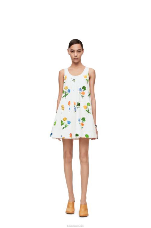 blanco/multicolor vestido trapecio floral de popelina de algodón Loewe R8J8Z1080 mujer