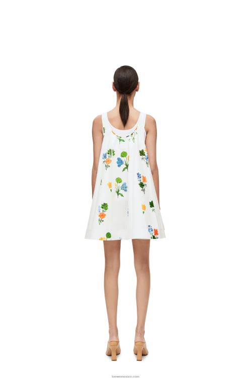 blanco/multicolor vestido trapecio floral de popelina de algodón Loewe R8J8Z1080 mujer