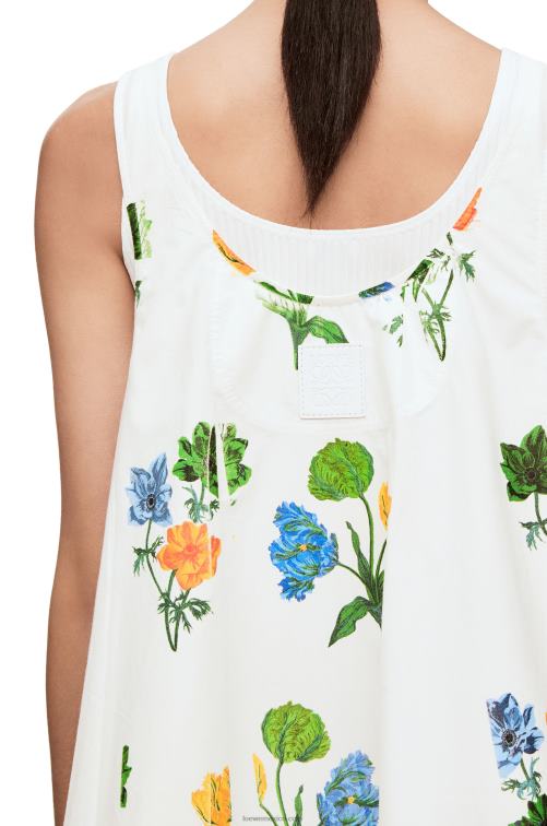 blanco/multicolor vestido trapecio floral de popelina de algodón Loewe R8J8Z1080 mujer