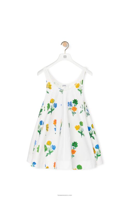 blanco/multicolor vestido trapecio floral de popelina de algodón Loewe R8J8Z1080 mujer