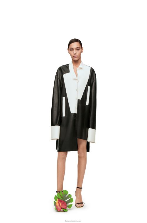 blanco negro vestido camisero asimétrico de napa de cordero Loewe R8J8Z1078 mujer