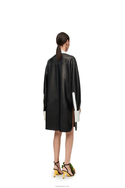 blanco negro vestido camisero asimétrico de napa de cordero Loewe R8J8Z1078 mujer