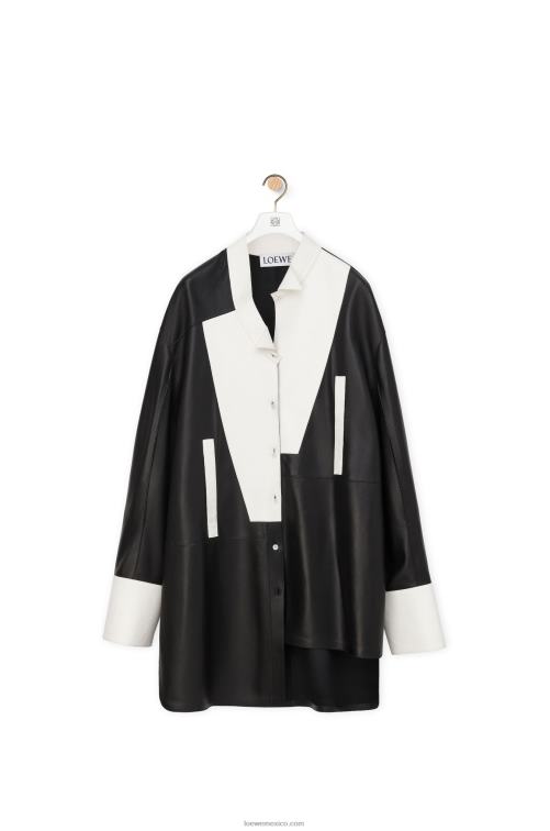 blanco negro vestido camisero asimétrico de napa de cordero Loewe R8J8Z1078 mujer