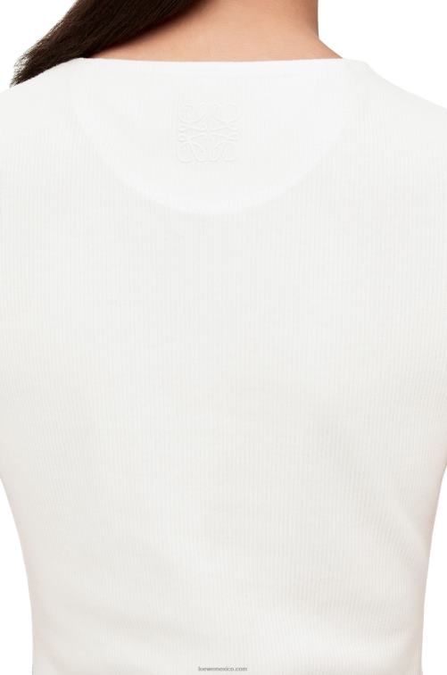 blanco rojo vestido sin mangas anthurium en punto de canalé de algodón Loewe R8J8Z1072 mujer