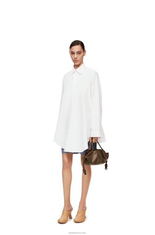 blanco vestido camisero trapecio de algodón Loewe R8J8Z1083 mujer