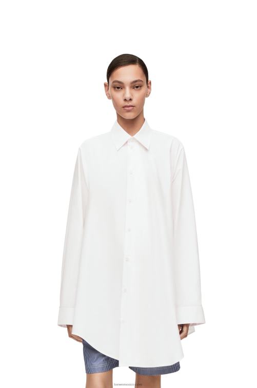 blanco vestido camisero trapecio de algodón Loewe R8J8Z1083 mujer