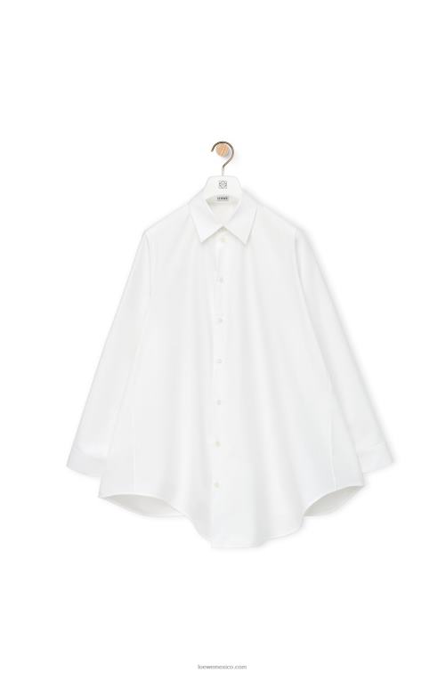 blanco vestido camisero trapecio de algodón Loewe R8J8Z1083 mujer
