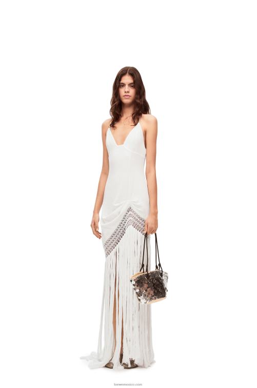 blanco vestido con flecos de algodón Loewe R8J8Z1051 mujer