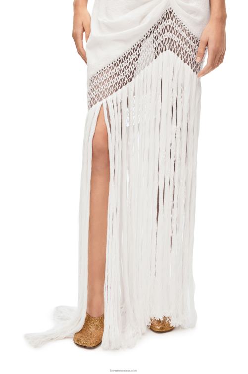 blanco vestido con flecos de algodón Loewe R8J8Z1051 mujer