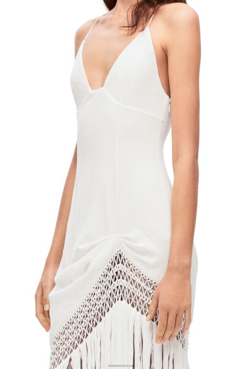 blanco vestido con flecos de algodón Loewe R8J8Z1051 mujer