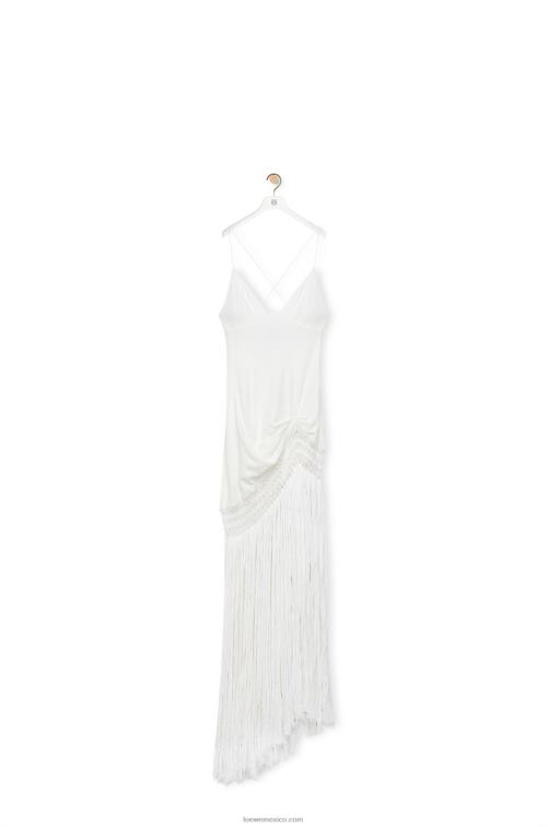 blanco vestido con flecos de algodón Loewe R8J8Z1051 mujer
