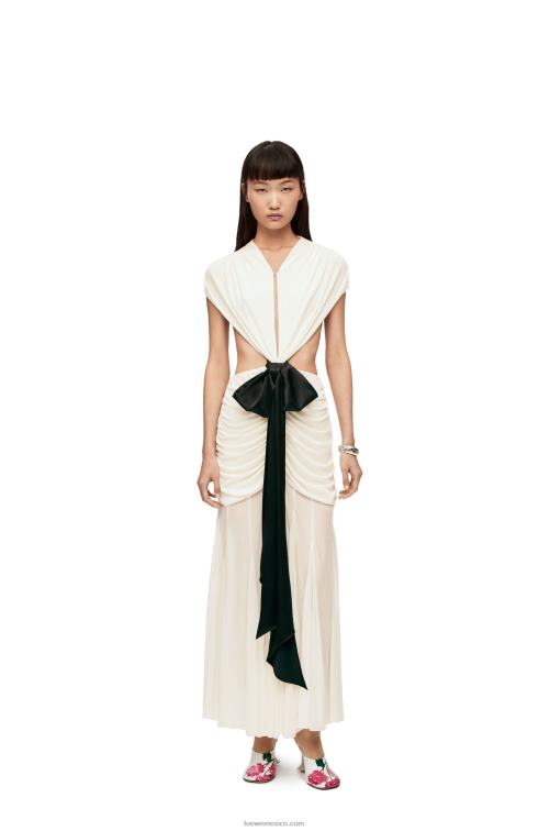 blanco vestido con lazo drapeado en jersey de crepé Loewe R8J8Z1077 mujer