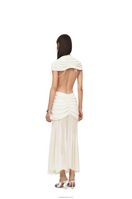 blanco vestido con lazo drapeado en jersey de crepé Loewe R8J8Z1077 mujer
