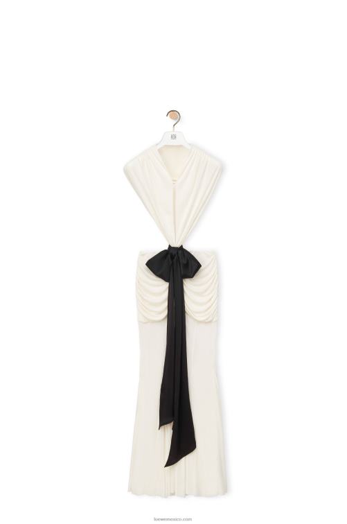 blanco vestido con lazo drapeado en jersey de crepé Loewe R8J8Z1077 mujer